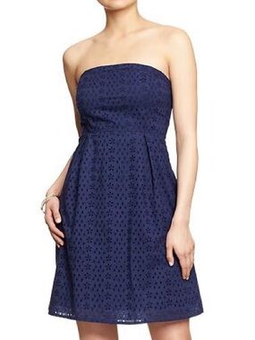 Old Navy Navy Strapless Eyelet A-Line Dress